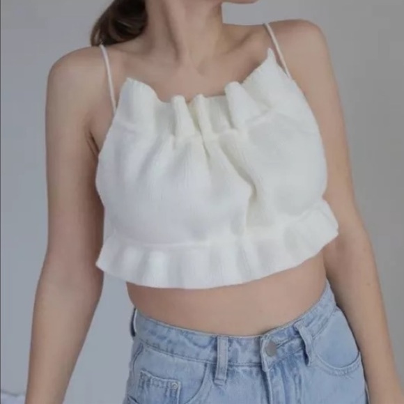 White knit bandeau ruffle top strap detail size xs - Picture 3 of 11